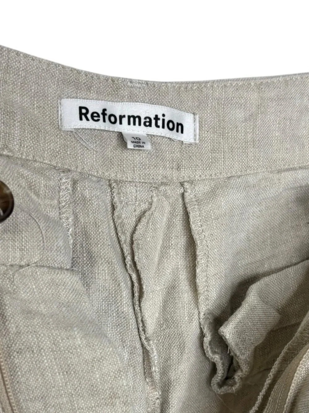 Reformation Beige Linen Trousers Pants Size 10 Minimalist Contemporary